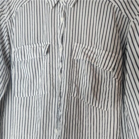 ANewDay L Striped White Black Lngslv Pockets 100%Lyocell ButtonsUp Women’s Shirt - Picture 5 of 6